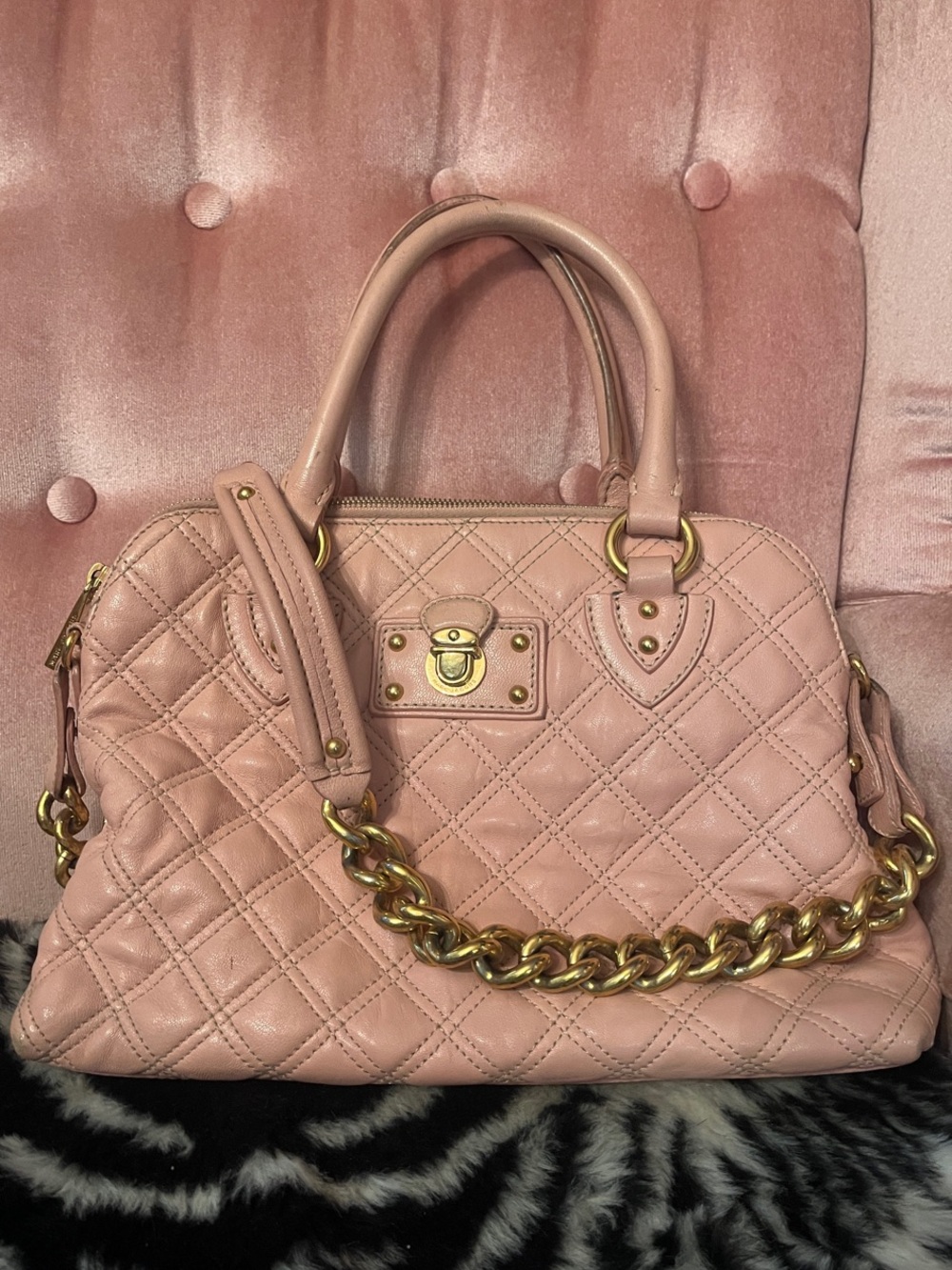 Marc Jacob’s Quilted Blush Pink Satchel with Gold Chain Hardware